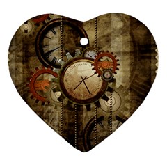 Wonderful Steampunk Design With Clocks And Gears Heart Ornament (2 Sides)