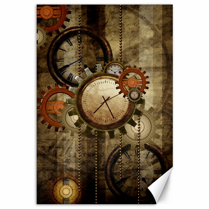 Wonderful Steampunk Design With Clocks And Gears Canvas 12  x 18  