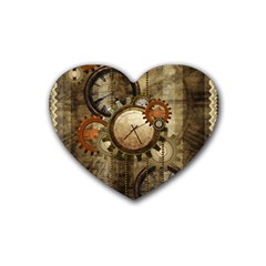 Wonderful Steampunk Design With Clocks And Gears Rubber Coaster (Heart) 