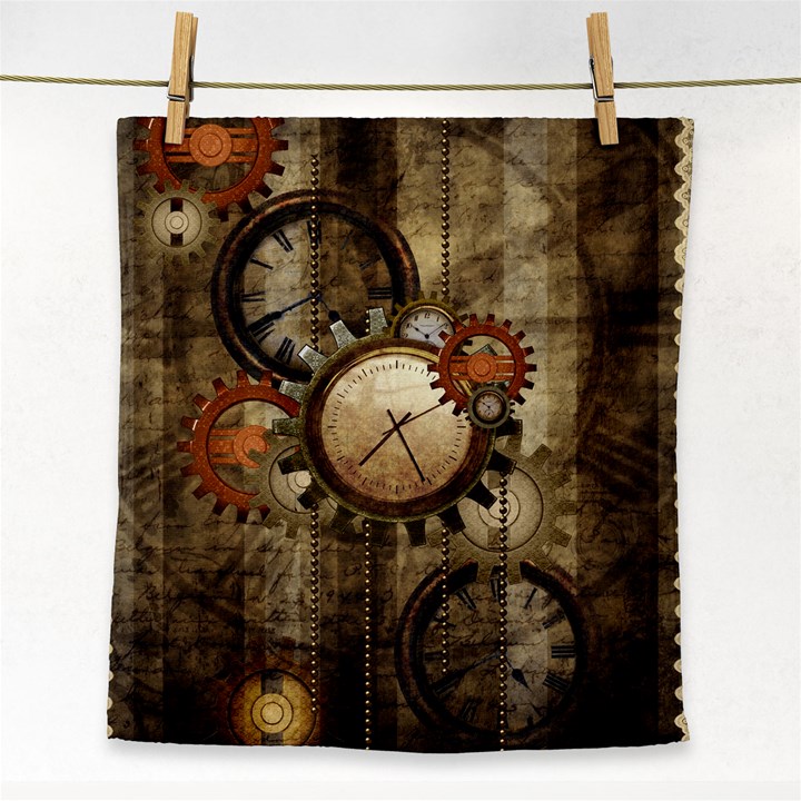 Wonderful Steampunk Design With Clocks And Gears Face Towel