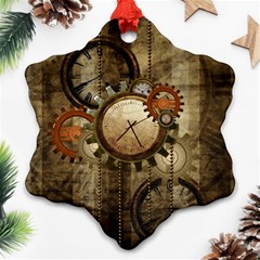 Wonderful Steampunk Design With Clocks And Gears Ornament (Snowflake) 