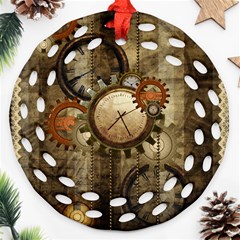 Wonderful Steampunk Design With Clocks And Gears Round Filigree Ornament (2Side)