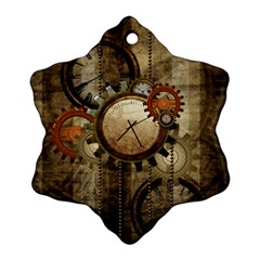 Wonderful Steampunk Design With Clocks And Gears Snowflake Ornament (2-Side)