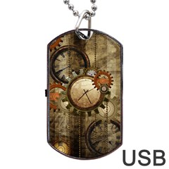 Wonderful Steampunk Design With Clocks And Gears Dog Tag USB Flash (One Side)