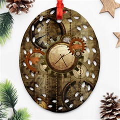 Wonderful Steampunk Design With Clocks And Gears Ornament (Oval Filigree) 