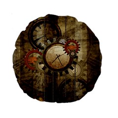 Wonderful Steampunk Design With Clocks And Gears Standard 15  Premium Round Cushions