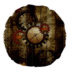 Wonderful Steampunk Design With Clocks And Gears Large 18  Premium Round Cushions