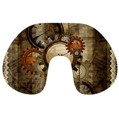 Wonderful Steampunk Design With Clocks And Gears Travel Neck Pillows