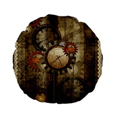 Wonderful Steampunk Design With Clocks And Gears Standard 15  Premium Flano Round Cushions