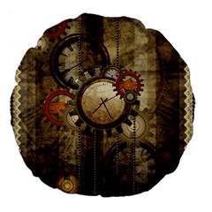 Wonderful Steampunk Design With Clocks And Gears Large 18  Premium Flano Round Cushions