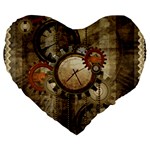 Wonderful Steampunk Design With Clocks And Gears Large 19  Premium Flano Heart Shape Cushions Front