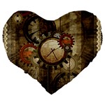 Wonderful Steampunk Design With Clocks And Gears Large 19  Premium Flano Heart Shape Cushions Back