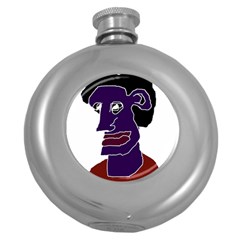 Man Portrait Caricature Round Hip Flask (5 Oz)