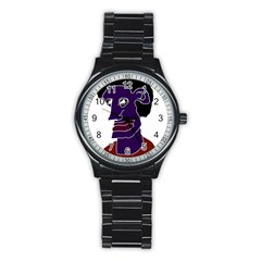 Man Portrait Caricature Stainless Steel Round Watch by dflcprints