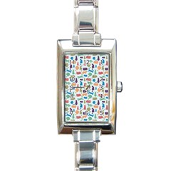 Blue Colorful Cats Silhouettes Pattern Rectangle Italian Charm Watch by Contest580383