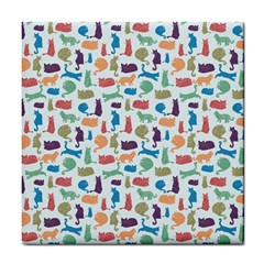 Blue Colorful Cats Silhouettes Pattern Tile Coasters by Contest580383