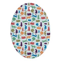 Blue Colorful Cats Silhouettes Pattern Oval Ornament (two Sides)