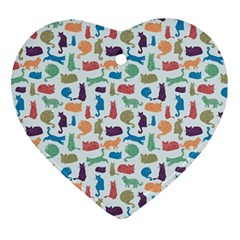 Blue Colorful Cats Silhouettes Pattern Heart Ornament (2 Sides)