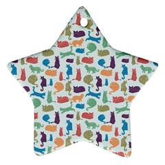 Blue Colorful Cats Silhouettes Pattern Star Ornament (two Sides) 