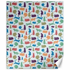 Blue Colorful Cats Silhouettes Pattern Canvas 8  X 10 