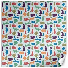 Blue Colorful Cats Silhouettes Pattern Canvas 16  X 16  