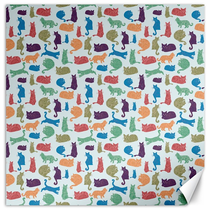 Blue Colorful Cats Silhouettes Pattern Canvas 20  x 20  