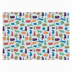 Blue Colorful Cats Silhouettes Pattern Large Glasses Cloth