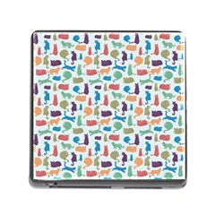 Blue Colorful Cats Silhouettes Pattern Memory Card Reader (square)