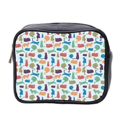 Blue Colorful Cats Silhouettes Pattern Mini Toiletries Bag 2-side