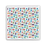 Blue Colorful Cats Silhouettes Pattern Memory Card Reader (Square)  Front