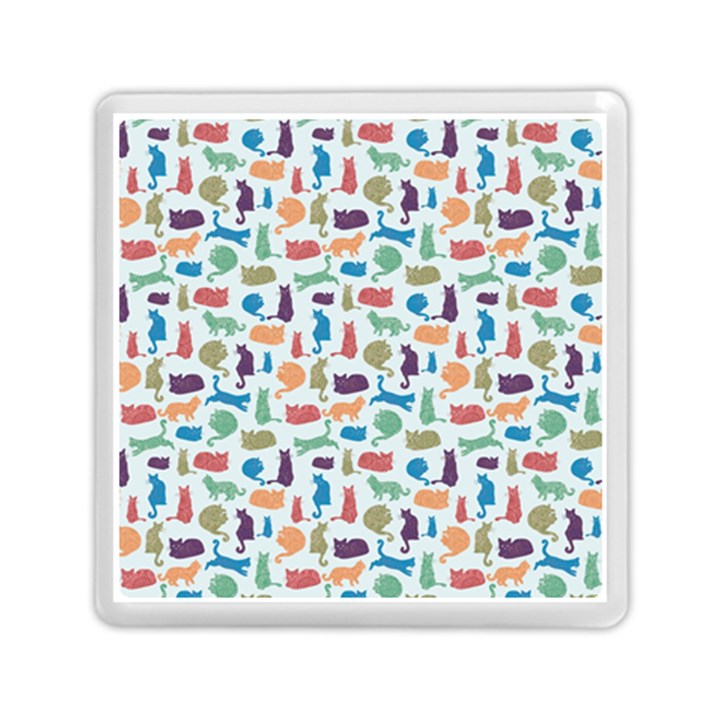 Blue Colorful Cats Silhouettes Pattern Memory Card Reader (Square) 