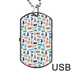 Blue Colorful Cats Silhouettes Pattern Dog Tag Usb Flash (two Sides) 