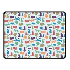 Blue Colorful Cats Silhouettes Pattern Double Sided Fleece Blanket (small) 