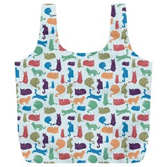 Blue Colorful Cats Silhouettes Pattern Full Print Recycle Bags (l) 