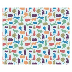 Blue Colorful Cats Silhouettes Pattern Double Sided Flano Blanket (small) 