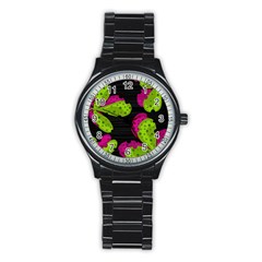 Decorative Leafs  Stainless Steel Round Watch