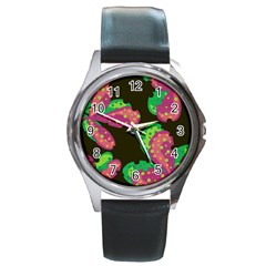 Colorful Leafs Round Metal Watch by Valentinaart