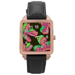 Colorful Leafs Rose Gold Leather Watch 