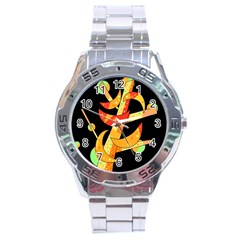 Orange Moon Tree Stainless Steel Analogue Watch