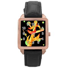 Orange Moon Tree Rose Gold Leather Watch  by Valentinaart