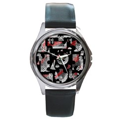 Red Shadows Round Metal Watch