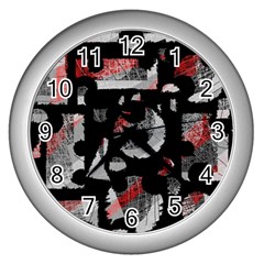 Red Shadows Wall Clocks (silver)  by Valentinaart