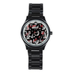 Red Shadows Stainless Steel Round Watch