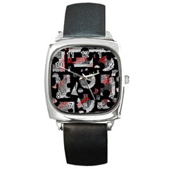 Red Shadows Square Metal Watch