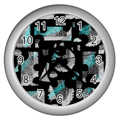 Blue Shadows  Wall Clocks (silver)  by Valentinaart