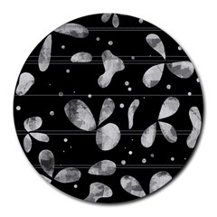 Black And White Floral Abstraction Round Mousepads