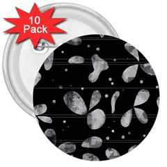 Black And White Floral Abstraction 3  Buttons (10 Pack) 