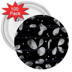 Black And White Floral Abstraction 3  Buttons (100 Pack) 