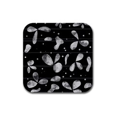 Black And White Floral Abstraction Rubber Square Coaster (4 Pack) 