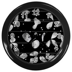 Black And White Floral Abstraction Wall Clocks (black) by Valentinaart